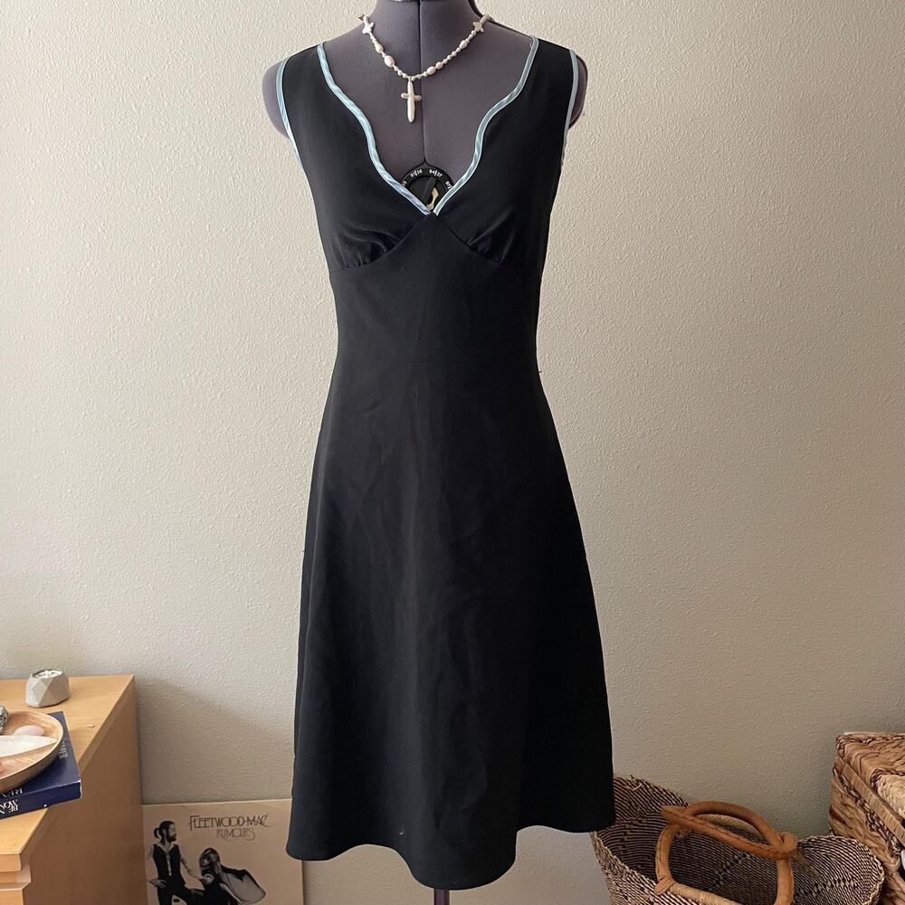 Y2K black aline midi dress blue detail vintage 2000s retro twee prom